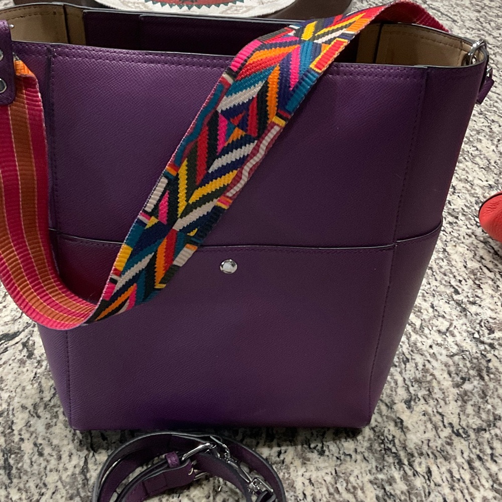 Purple Women's Bag with Colorful Strap
